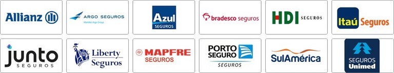 Allianz, Argo, Azul, Bradesco, HDI, Itaú, Junto Seguros, Liberty, Mapfre, Porto Seguro, SulAmerica, Unimed